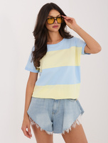 Żółto-niebieska bawełniana bluzka z krótkim rękawem