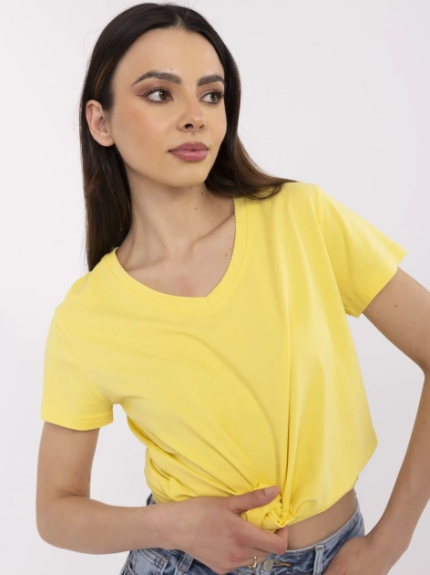 Żółty damski t-shirt z dekoltem V BASIC FEEL GOOD