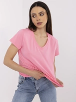 Różowy t-shirt o klasycznym kroju BASIC FEEL GOOD