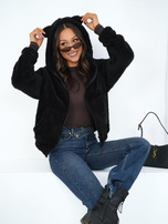 Czarna futrzana bluza uszami misia