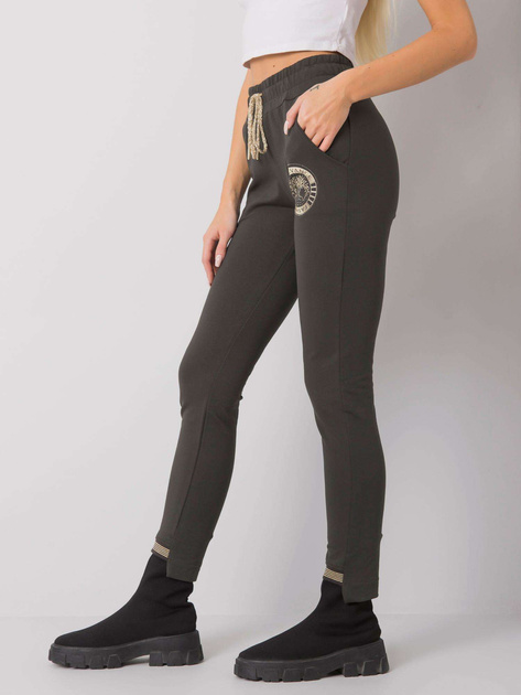 Ciemne khaki spodnie dresowe z printem Myrtle