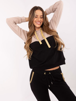 Hurt Beżowo-czarny damski komplet dresowy ze spodniami