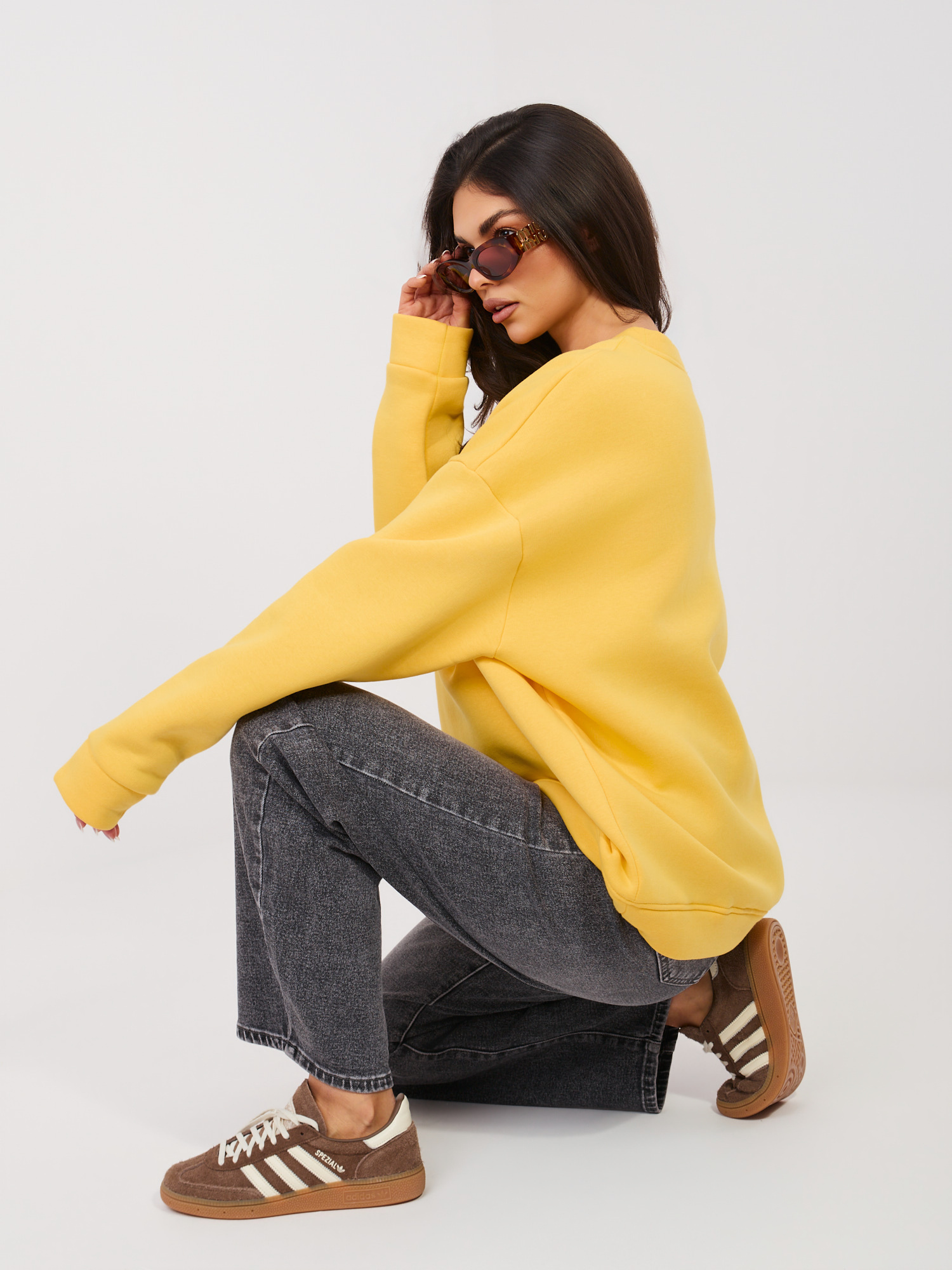 Żółta dresowa bluza oversize z ociepleniem RUE PARIS 