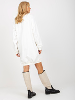 Hurt Ecru długa bluza oversize z nadrukiem i aplikacją