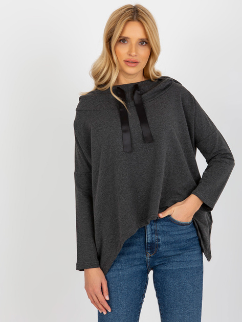 Hut Ciemnoszara asymetryczna bluzka z kieszeniami i kapturem