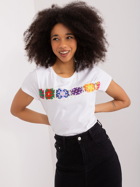 Hurt Biały bawełniany t-shirt z haftem BASIC FEEL GOOD