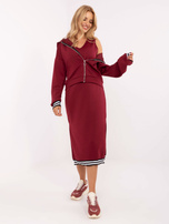 Bordowy komplet z sukienką z rozcięciami RUE PARIS