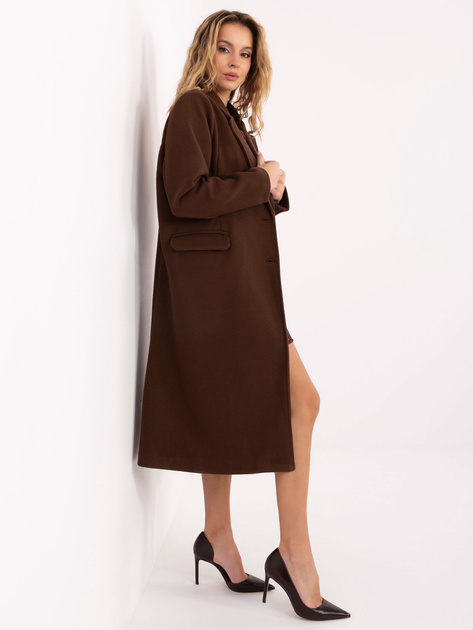 Ciemnobrązowy długi płaszcz z kieszeniami