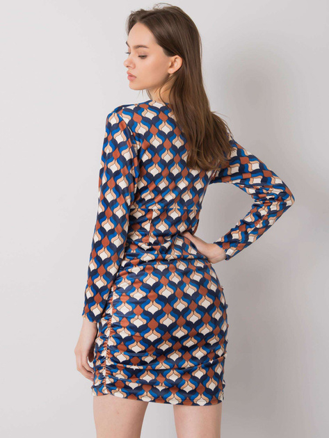 Niebieska sukienka welurowa we wzory Montilla