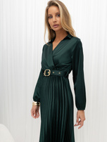 Dark green flared dress with a wrap neckline RUE PARIS.