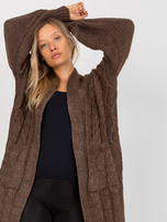 Hurtownia Brązowy maxi kardigan z kieszeniami RUE PARIS 