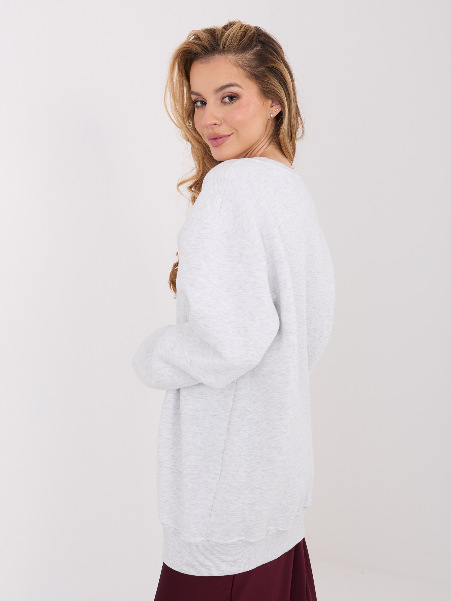 Jasnoszara długa bluza basic bez kaptura