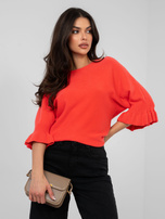 Koralowy damski sweter w jednolitym kolorze