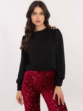 Hurtownia Czarna wizytowa bluzka z drapowaniem