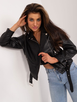 Hurtownia Czarna damska kurtka ramoneska z paskiem