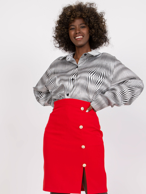 Biało-czarna damska koszula z nadrukiem z długim rękawem