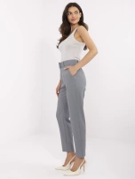 Dark gray high-waisted fabric pants.