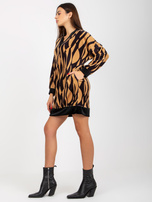 Hurt Ciemnobeżowo-czarna welurowa sukienka z nadrukiem RUE PARIS