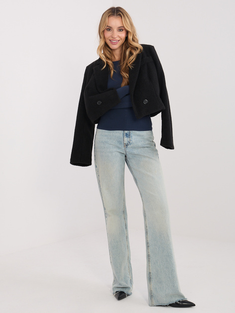 Granatowa bluzka basic z długim rękawem