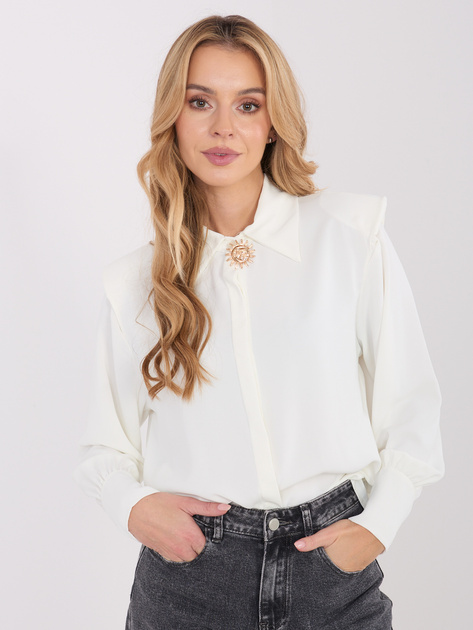 Ecru rozpinana koszula broszką