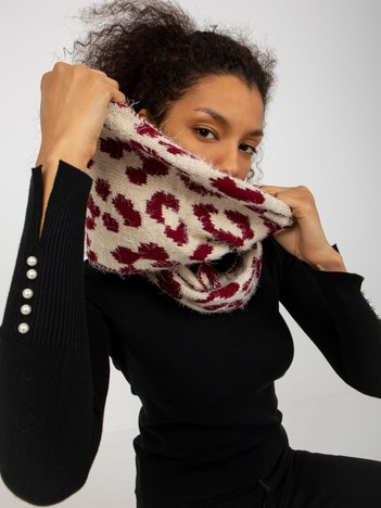 Wholesale light beige and burgundy women's patterned scarf.