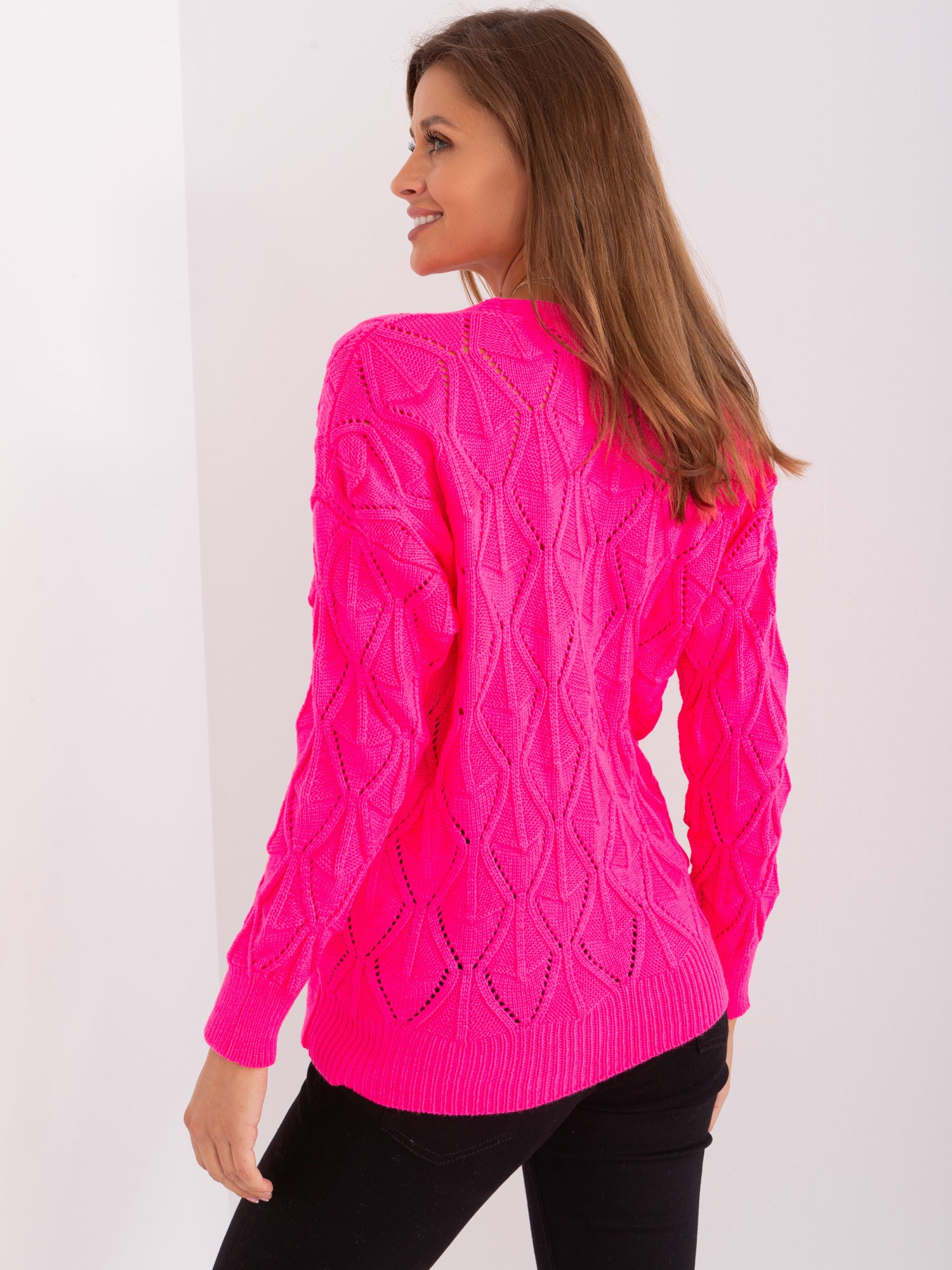 Fluo różowy dzianinowy sweter rozpinany