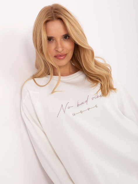 Ecru damska bluzka oversize z napisem