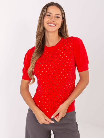 Czerwony damski sweter z aplikacjami