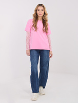 Różowa bawełniana bluzka z koronką