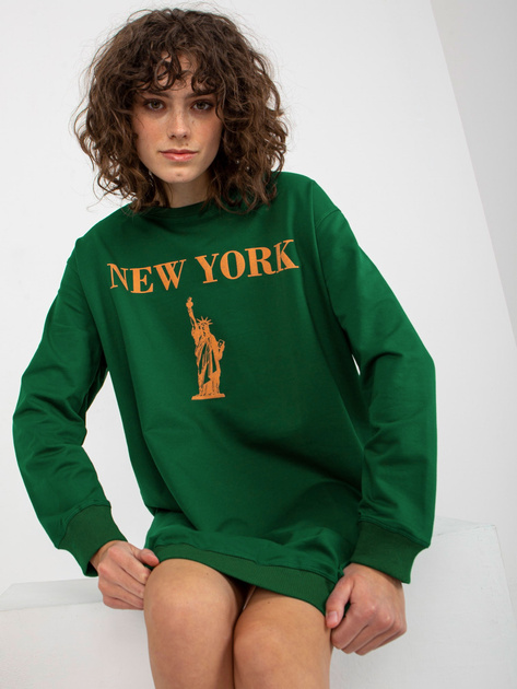 Hurt Ciemnozielono-pomarańczowo długa bluza oversize z napisem