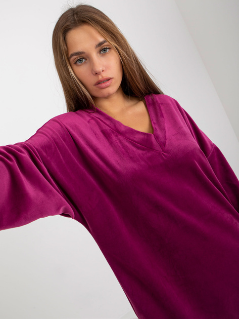 Hurt Fioletowa luźna sukienka welurowa z kieszeniami RUE PARIS