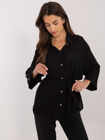 Hurt Black oversized button-up shirt with 3/4 sleeves.