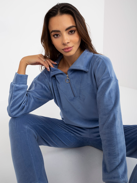 Hurtownia Niebieska ciepła piżama welurowa z bluzą