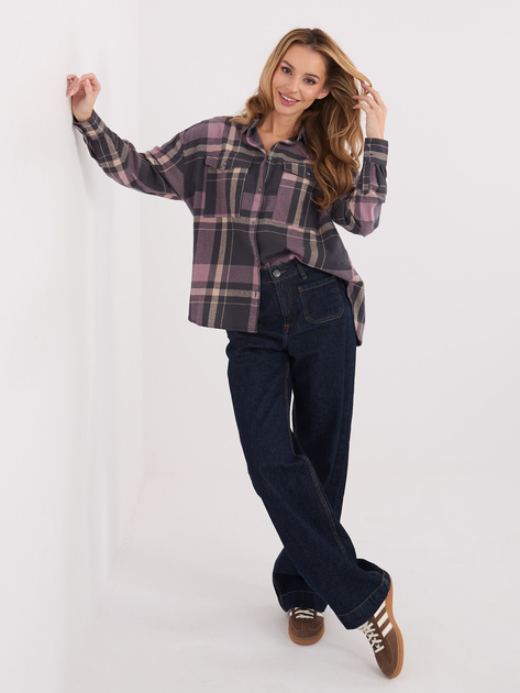 Jasnoszaro-różowa flanelowa koszula w kratę STITCH & SOUL