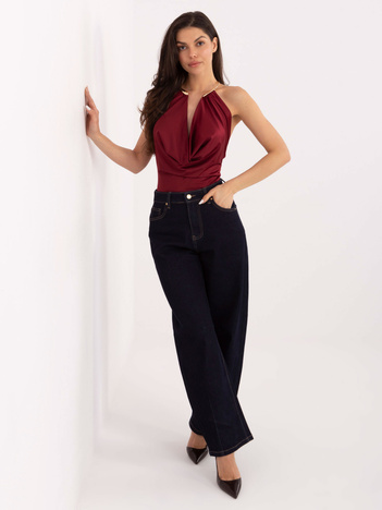 Bordowe wizytowe body z lejącym dekoltem