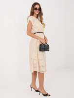 Beżowa elegancka sukienka z domieszką lyocellu RUE PARIS 