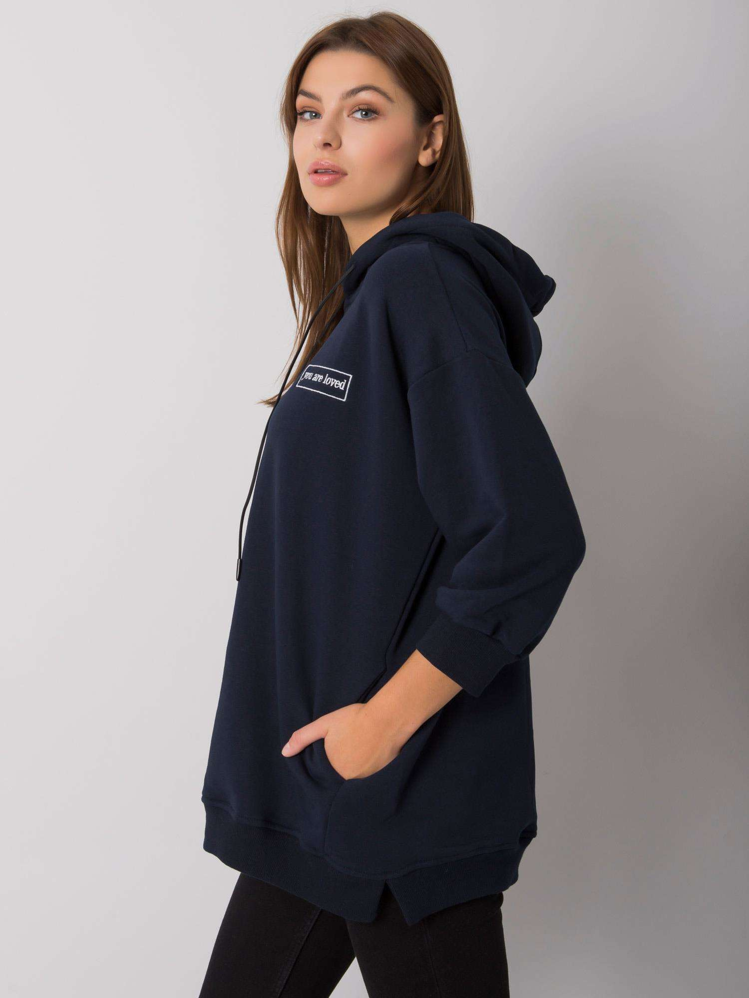 Dunkelblaue Sweatjacke mit Taschen Leora.