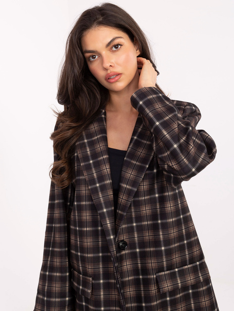 Czarno-camelowa damska marynarka w kratę