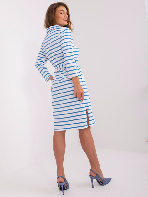 Hurt Biało-niebieska letnia sukienka basic w paski