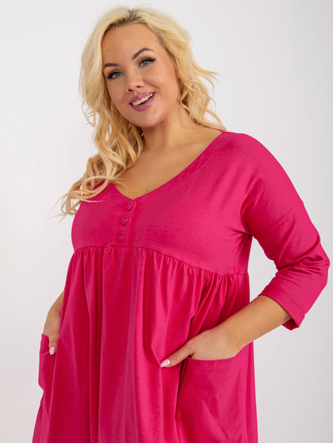 Hurt Fuksjowa dresowa sukienka plus size basic z rękawem 3/4