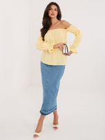 Jasnożółta muślinowa bluzka z gumką w talii
