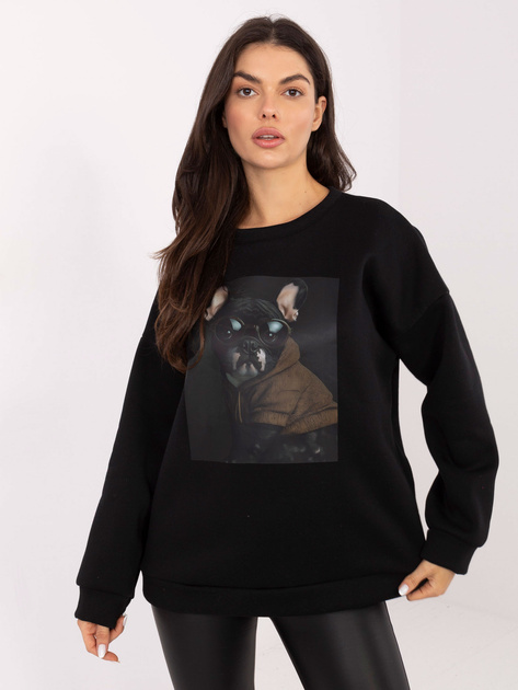 Czarna bluza z nadrukiem buldoga francuskiego