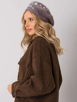 Ciemnofioletowy beret damski z aplikacją