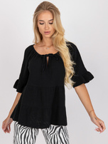 Czarna muślinowa bluzka z wiązanym dekoltem OCH BELLA