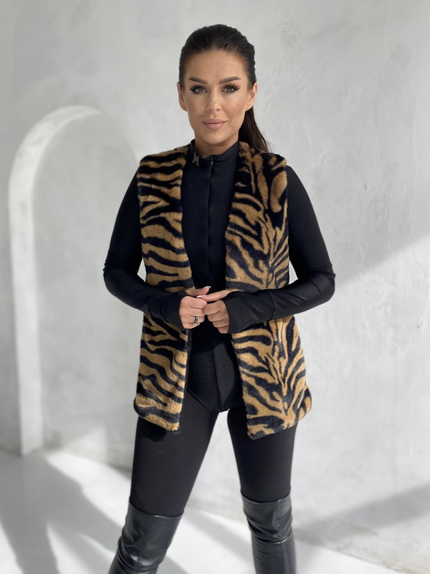 Beżowa futrzana kamizelka we wzory Raegen