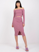 Brudnoróżowy prążkowany komplet ze spódnicą Lina RUE PARIS 