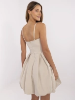 Beige short bubble dress with straps.