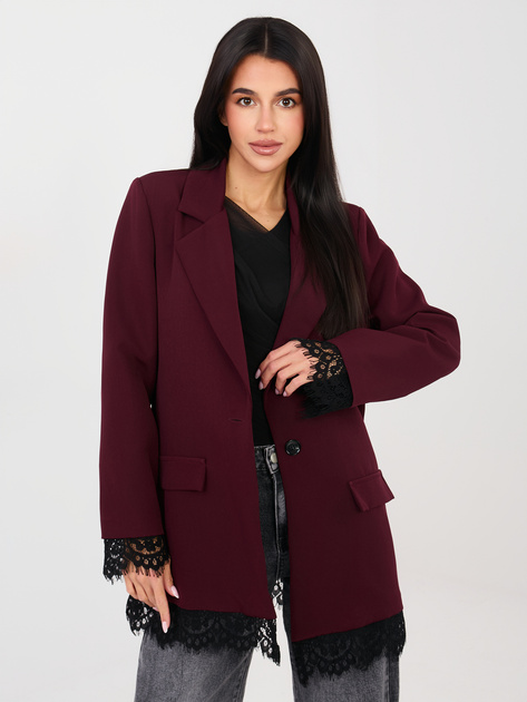 Burgundowa elegancka marynarka z koronką