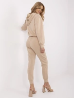 Hurt Beżowy casualowy komplet z ozdobnymi guzikami