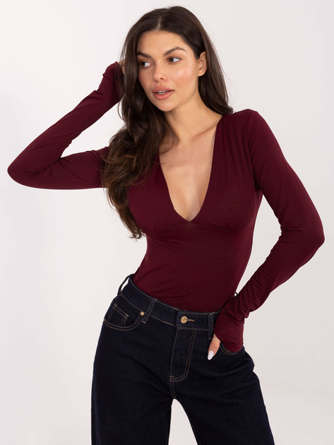 Burgundowa elegancka bluzka z wszytymi miseczkami
